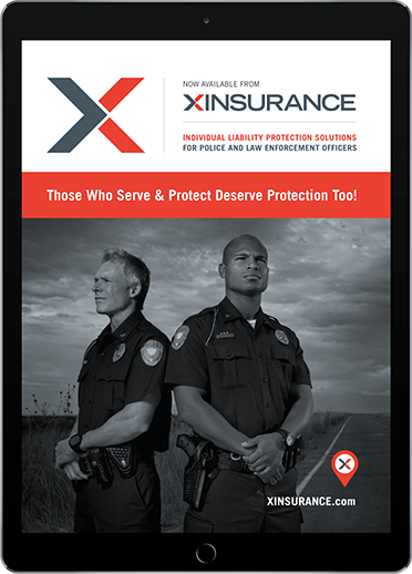 XINSURANCE services for police and law enforcement XINSURANCE individual liability protection services page showing on an ipad screen